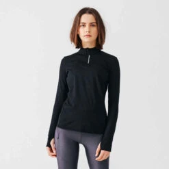 Kalenji T-shirt Manches Longues Chaud Running Femme - Zip Warm Violet -CourseKalenji 8394789