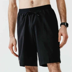 SHORT 2 EN 1 DE RUNNING HOMME AVEC BOXER Intégré KALENJI DRY + BEIGE LIN -CourseKalenji 8488045