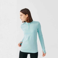 Kalenji T-shirt Manches Longues Chaud Running Femme - Zip Warm Violet -CourseKalenji 8646992