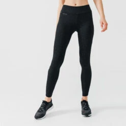 Kalenji Legging Running Long Chaud Femme - Warm+ Noir Motifs Réfléchissants