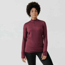 Kalenji T-shirt Manches Longues Chaud Running Femme - Zip Warm Violet