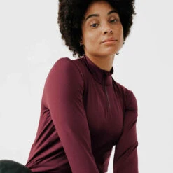 Kalenji T-shirt Manches Longues Chaud Running Femme - Zip Warm Violet -CourseKalenji maillot manches longues jogging femme run warm vert 4