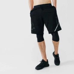 SHORT LONG 2 EN 1 DE RUNNING HOMME RESPIRANT KALENJI DRY + BREATH NOIR