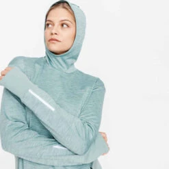 Kalenji Sweat Running à Capuche Femme - Warm Vert -CourseKalenji sweat capuche running run warm noir femme 4