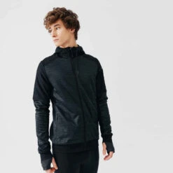 SWEAT ZIPPÉ A CAPUCHE DE RUNNING HOMME KALENJI WARM + NOIR