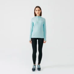 Kalenji T-shirt Manches Longues Chaud Running Femme - Zip Warm Bleu Clair -CourseKalenji t shirt manches longues chaud running femme zip warm bleu clair 2
