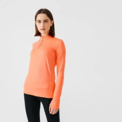 Kalenji T-shirt Manches Longues Chaud Running Femme - Zip Warm Corail