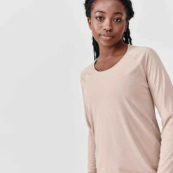 Kalenji T-shirt Manches Longues Running Anti-UV Femme - Sum Protect Long Beige -CourseKalenji t shirt manches longues jogging femme run sun protect long noir 4