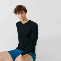 Kalenji Men's Running Breathable Long-Sleeved T-shirt Sun Protect - Black -CourseKalenji t shirt running anti uv homme blanc 6