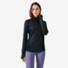 Kalenji T-shirt Running Manches Longues 1/2 Zip Femme - Dry+ Noir