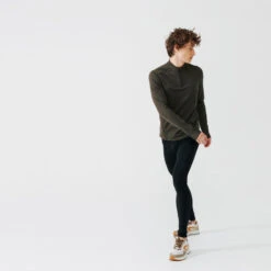 TEE SHIRT MANCHES LONGUES DE RUNNING CHAUD HOMME KALENJI KAKI -CourseKalenji tee shirt manches longues de running chaud homme kalenji kaki 2